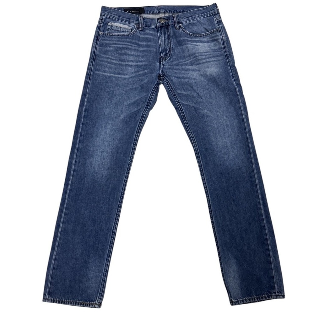 Armani Exchange Straight Jeans Mens 32R (32x31) Blue Denim Faded Cotton